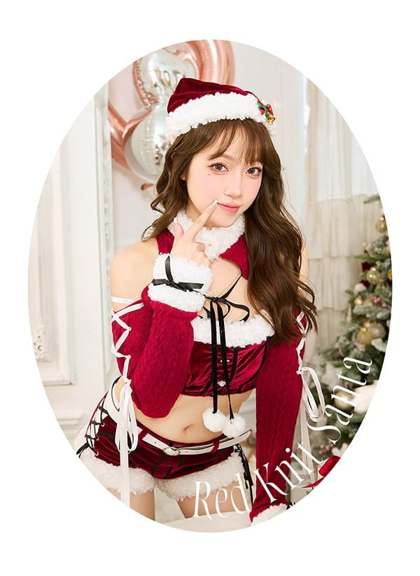画像2: 【即日発送！】【クリスマスコスプレ7点セット】【Malymoon/マリームーン】リボンラッピングサンタセットアップ【フリーサイズ/2カラー】[YMT]