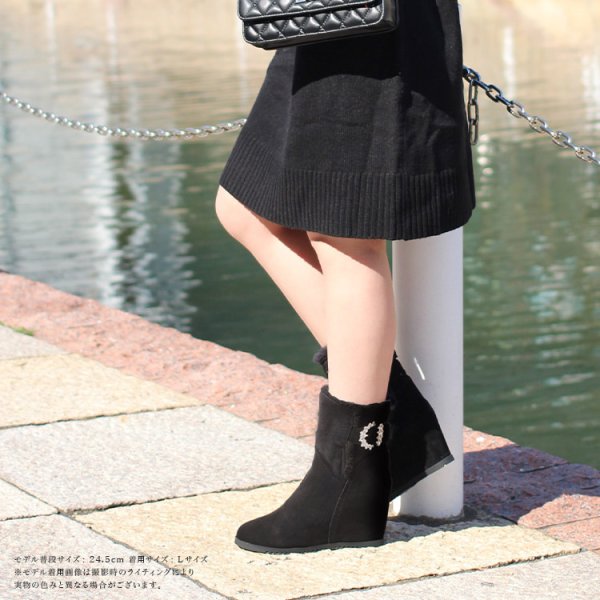 画像3: 【COMEX】 1color/ 7cmヒール/ ムートン/ ブーツ/ インヒール/ ファー/ ブラック/ スエード[OF02JH]