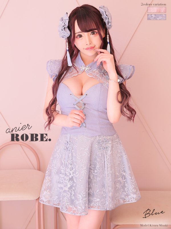 画像2: 【即日発送】Lサイズあり【Anier ROBE./アニエルローブ】【ROBE de FLEURS/ローブドフルール】チャイナ/ 編み上げ/ ツーピース/ タイト/ ミニドレス/ キャバドレス [ヘッドアクセ付き]