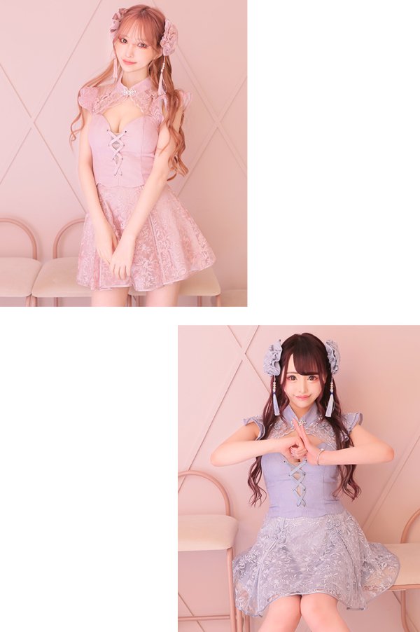 画像7: Lサイズあり【ANIER./アニエル】【ROBE de FLEURS/ローブドフルール】チャイナ/ 編み上げ/ ツーピース/ タイト/ ミニドレス/ キャバドレス [ヘッドアクセ付き][OF08]