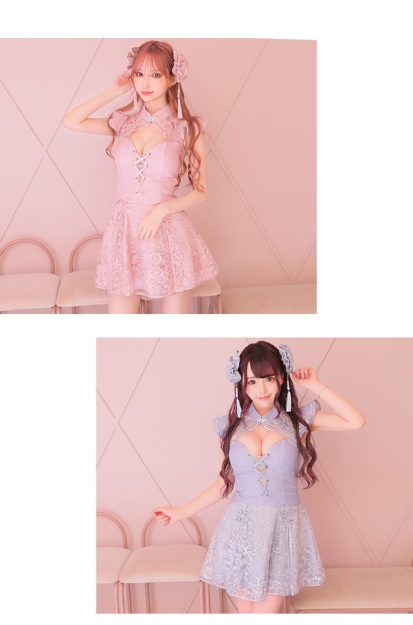 画像8: Lサイズあり【ANIER./アニエル】【ROBE de FLEURS/ローブドフルール】チャイナ/ 編み上げ/ ツーピース/ タイト/ ミニドレス/ キャバドレス [ヘッドアクセ付き][OF08]