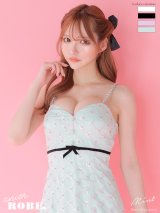 XSサイズあり【Anier ROBE./アニエルローブ】【ROBE de FLEURS/ローブドフルール】スパンコール付きレース/  キャミソール/ バックカットアウト/ リボン/ 台形スカート/ ミニドレス/ キャバドレス[OF2]