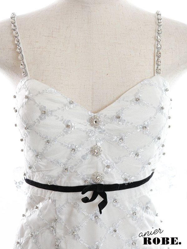 画像9: XSサイズあり【ANIER./アニエル】【ROBE de FLEURS/ローブドフルール】スパンコール付きレース/  キャミソール/ バックカットアウト/ リボン/ 台形スカート/ ミニドレス/ キャバドレス[OF08]
