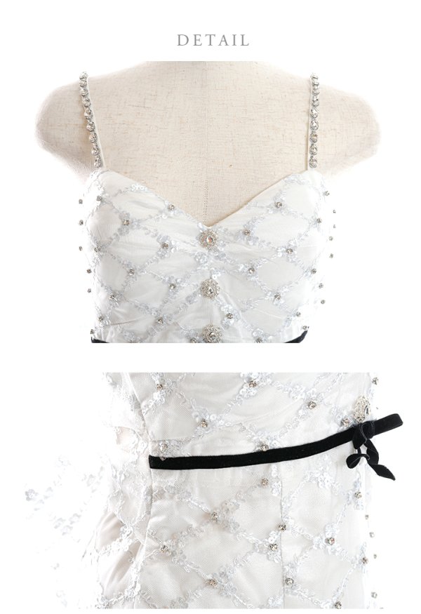 画像12: XSサイズあり【ANIER./アニエル】【ROBE de FLEURS/ローブドフルール】スパンコール付きレース/  キャミソール/ バックカットアウト/ リボン/ 台形スカート/ ミニドレス/ キャバドレス[OF08]