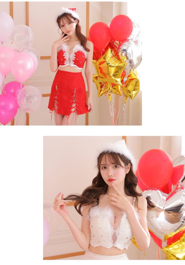 画像6: 【即日発送】XSサイズあり【ANIER./アニエル】【ROBE de FLEURS/ローブドフルール】ツイード/ ツーピース/ 2ピース/ セットアップ/ サンタ/ クリスマス/ ミニドレス/ キャバドレス[帽子付き・胸元のファー取り外し可能][OF08]