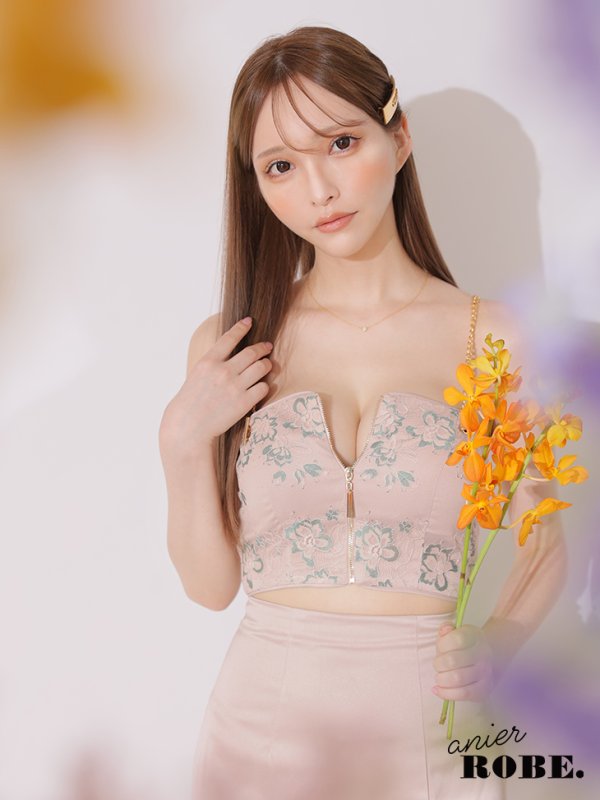 画像6: 【ANIER./アニエル】【ROBE de FLEURS/ローブドフルール】フラワーレース/ チェーン/ キャミソール/ ビジュー/ ミディアム丈/ セットアップ/ 2ピース/ ミディアムドレス/ キャバドレス[OF08]