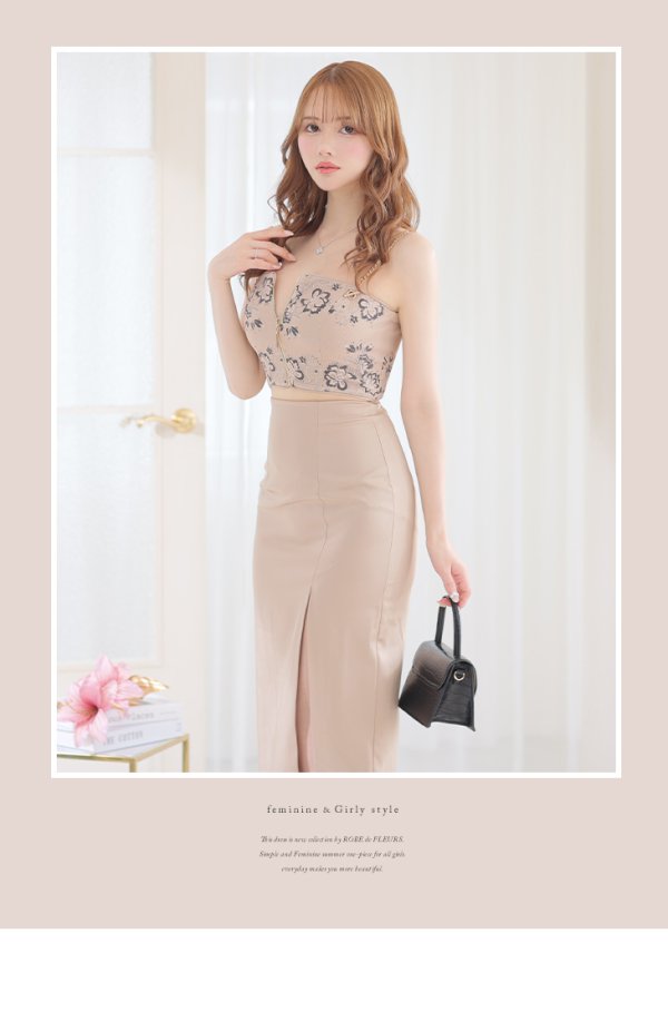 画像10: 【ANIER./アニエル】【ROBE de FLEURS/ローブドフルール】フラワーレース/ チェーン/ キャミソール/ ビジュー/ ミディアム丈/ セットアップ/ 2ピース/ ミディアムドレス/ キャバドレス[OF08]