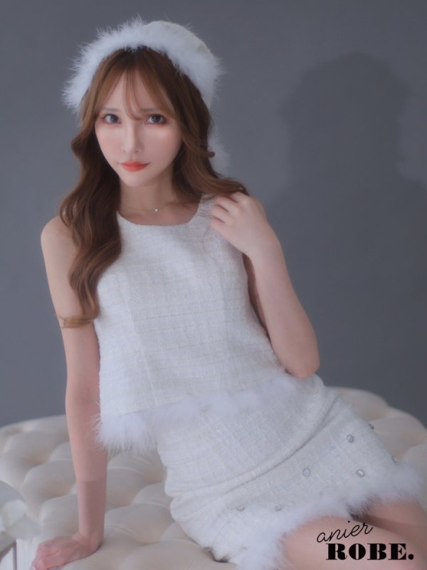 画像6: XSサイズあり【ANIER./アニエル】【ROBE de FLEURS/ローブドフルール】 Luxury simple set up Santa/ シンプル/ ツイード/ ノースリーブ/ セットアップ/ サンタ/ ミニドレス/ キャバドレス [ファー取り外し可能・帽子付］[OF08]