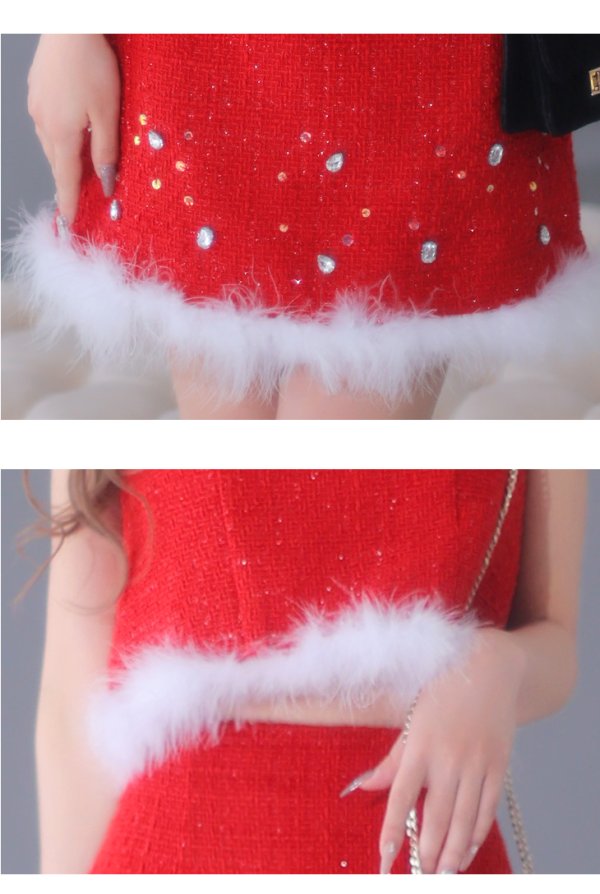 画像14: XSサイズあり【ANIER./アニエル】【ROBE de FLEURS/ローブドフルール】 Luxury simple set up Santa/ シンプル/ ツイード/ ノースリーブ/ セットアップ/ サンタ/ ミニドレス/ キャバドレス [ファー取り外し可能・帽子付］[OF08]