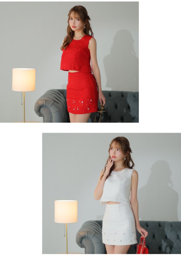 画像10: XSサイズあり【ANIER./アニエル】【ROBE de FLEURS/ローブドフルール】 Luxury simple set up Santa/ シンプル/ ツイード/ ノースリーブ/ セットアップ/ サンタ/ ミニドレス/ キャバドレス [ファー取り外し可能・帽子付］[OF08]