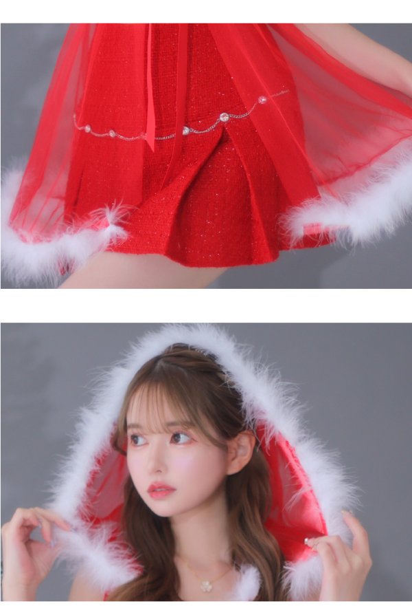 画像14: 【ノベルティ対象】XSサイズあり【ANIER./アニエル】【ROBE de FLEURS/ローブドフルール】 Sweet fairy baby doll Santa/ チュール/ ノースリーブ/ セットアップ/ サンタ/ ミニドレス/ キャバドレス[胸元のファー取り外し可能］[YMT]
