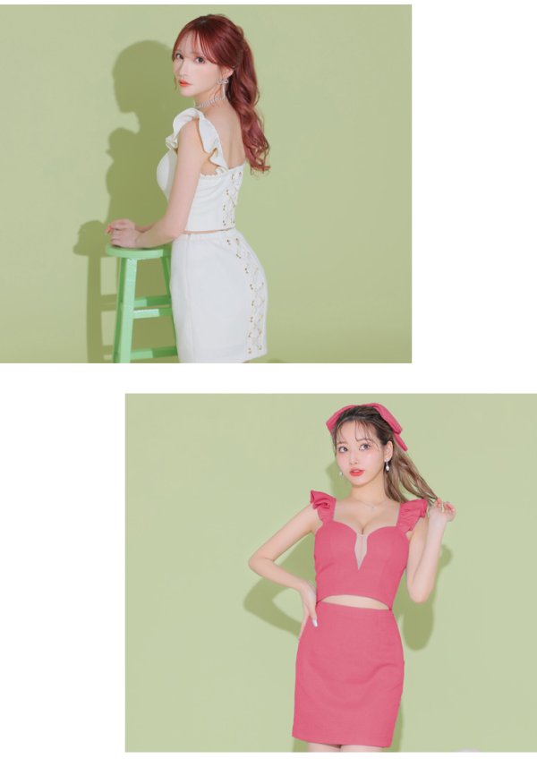 画像5: XSサイズあり【ANIER./アニエル】【ROBE de FLEURS/ローブドフルール】bust cut frill setup dress/ セットアップ/ 2ピース/ ノースリーブ/ シアー/ ミニドレス/ キャバドレス[OF08]