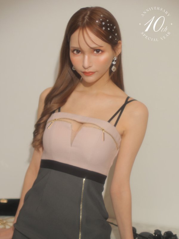 画像9: 10th SPECIAL COLLECTION【XSサイズあり】【ROBE de FLEURS/ローブドフルール】Simply Blend xoxo Dress/ キャミソール/ 切替/ ジップデザイン/ タイト/ ミニドレス/ キャバドレス[OF08]