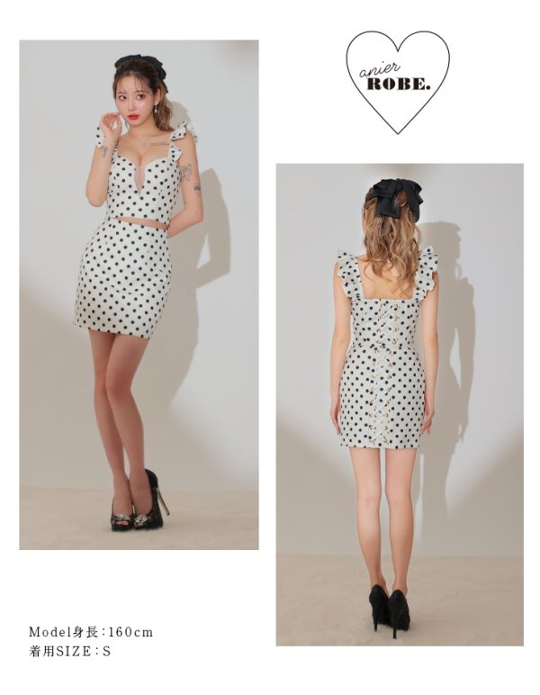 画像12: XSサイズあり【ANIER./アニエル】【ROBE de FLEURS/ローブドフルール】dot bust cut frill setup dress/ セットアップ/ 2ピース/ ノースリーブ/ ドット/ シアー/ ミニドレス/ キャバドレス[OF08]