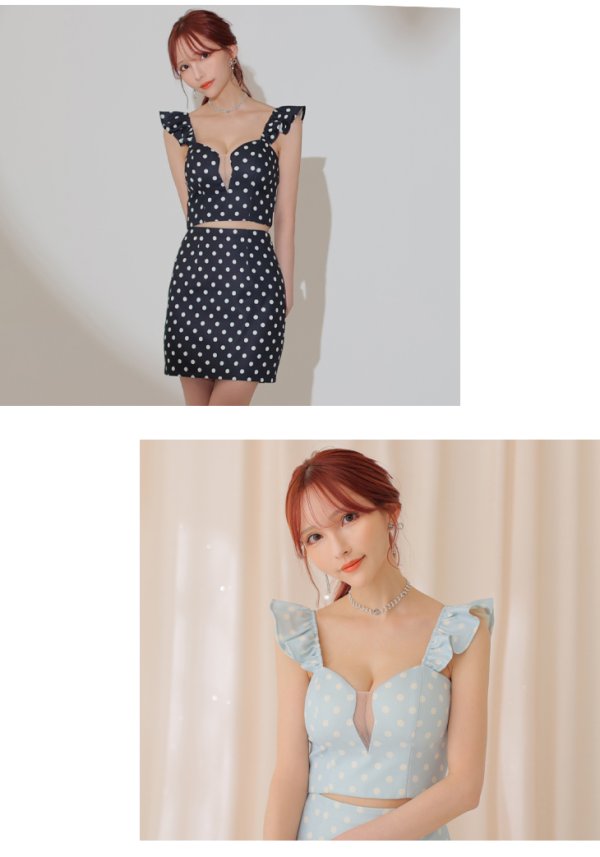 画像7: XSサイズあり【ANIER./アニエル】【ROBE de FLEURS/ローブドフルール】dot bust cut frill setup dress/ セットアップ/ 2ピース/ ノースリーブ/ ドット/ シアー/ ミニドレス/ キャバドレス[OF08]