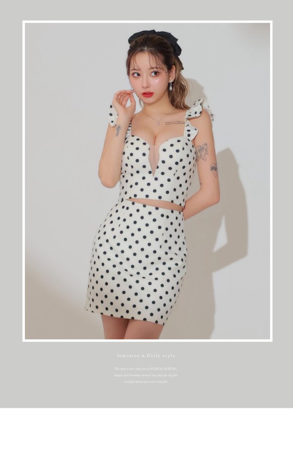 画像11: XSサイズあり【ANIER./アニエル】【ROBE de FLEURS/ローブドフルール】dot bust cut frill setup dress/ セットアップ/ 2ピース/ ノースリーブ/ ドット/ シアー/ ミニドレス/ キャバドレス[OF08]