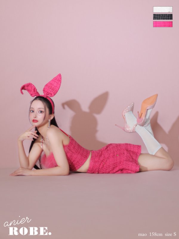 XSサイズあり【Anier ROBE./アニエルローブ】【ROBE de FLEURS/ローブドフルール】Tweed heart studded bunny setup mini dress/ セットアップ/ 2ピース/ キャミソール/ ハートスタッズ/ プリーツスカート/ ミニドレス/ キャバドレス[OF2]　ピンク