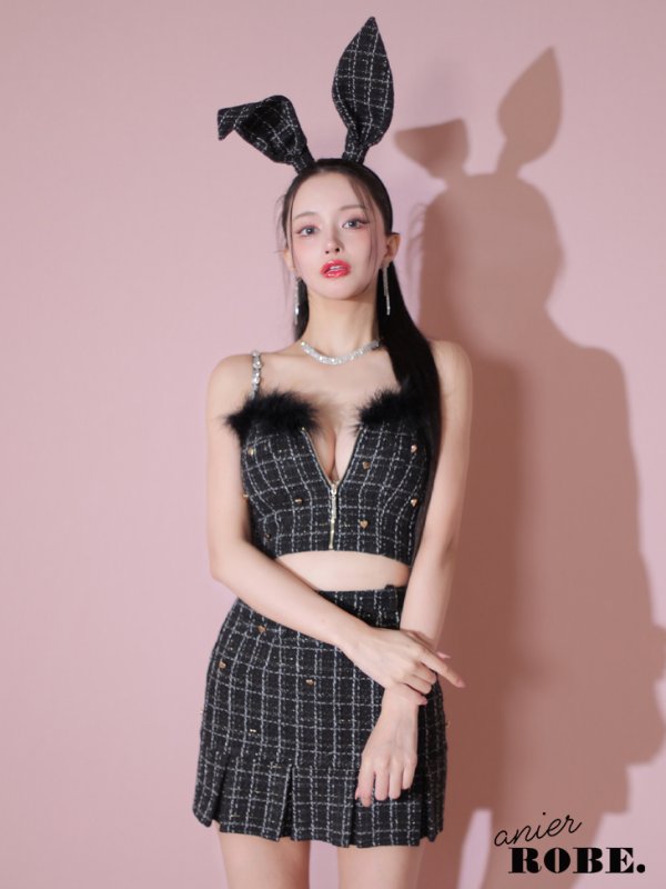 画像8: XSサイズあり【ANIER./アニエル】【ROBE de FLEURS/ローブドフルール】Tweed heart studded bunny setup mini dress/ セットアップ/ 2ピース/ キャミソール/ ハートスタッズ/ コスプレ/ プリーツスカート/ ミニドレス/ キャバドレス[OF08]
