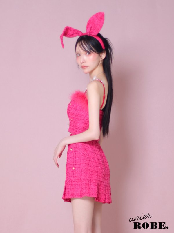 画像12: XSサイズあり【ANIER./アニエル】【ROBE de FLEURS/ローブドフルール】Tweed heart studded bunny setup mini dress/ セットアップ/ 2ピース/ キャミソール/ ハートスタッズ/ コスプレ/ プリーツスカート/ ミニドレス/ キャバドレス[OF08]