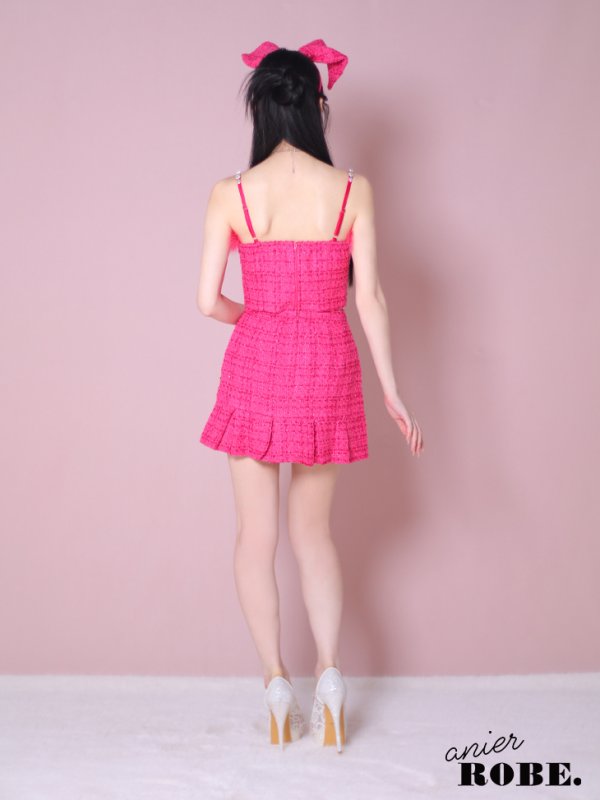 画像14: XSサイズあり【ANIER./アニエル】【ROBE de FLEURS/ローブドフルール】Tweed heart studded bunny setup mini dress/ セットアップ/ 2ピース/ キャミソール/ ハートスタッズ/ コスプレ/ プリーツスカート/ ミニドレス/ キャバドレス[OF08]