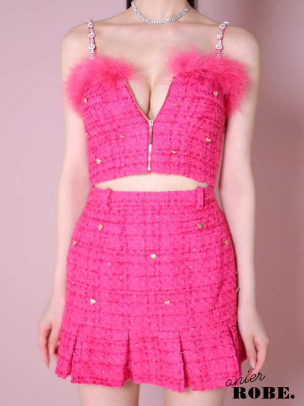 画像15: XSサイズあり【ANIER./アニエル】【ROBE de FLEURS/ローブドフルール】Tweed heart studded bunny setup mini dress/ セットアップ/ 2ピース/ キャミソール/ ハートスタッズ/ コスプレ/ プリーツスカート/ ミニドレス/ キャバドレス[OF08]