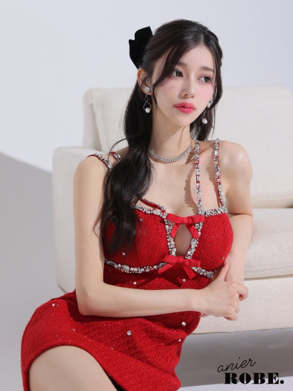 画像15: イベントにおすすめ【ANIER./アニエル】ビジュー/ ラメ/ ツイード/ ミニサンタ/ ミニドレス/ キャバドレス[OF08]