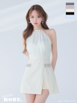 XSサイズあり【Anier ROBE./アニエルローブ】【ROBE de FLEURS/ローブドフルール】Satin Bijou back open halter mini dress/ サテン/ ビジュー/ バックオープン/ ホルター/ ミニドレス/ キャバドレス[OF08]