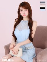 XSサイズあり【Anier ROBE./アニエルローブ】【ROBE de FLEURS/ローブドフルール】Satin Bijou back open halter mini dress/ サテン/ ビジュー/ バックオープン/ ホルター/ ミニドレス/ キャバドレス[OF08]