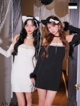 【予約商品/10月上旬発送予定】XSサイズあり【ANIER./アニエル】【ROBE de FLEURS/ローブドフルール】Bear armwarmer cat halloween dress/ キャット/ コスプレ/ ミニドレス/ キャバドレス[OF02]