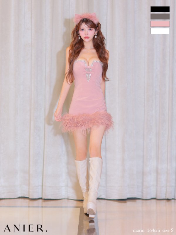 画像1: XSサイズあり【ANIER./アニエル】【ROBE de FLEURS/ローブドフルール】Sparkly ribbons voluminous fur cat ears halloween dress/ キャット/ コスプレ/ ミニドレス/ キャバドレス[OF02]