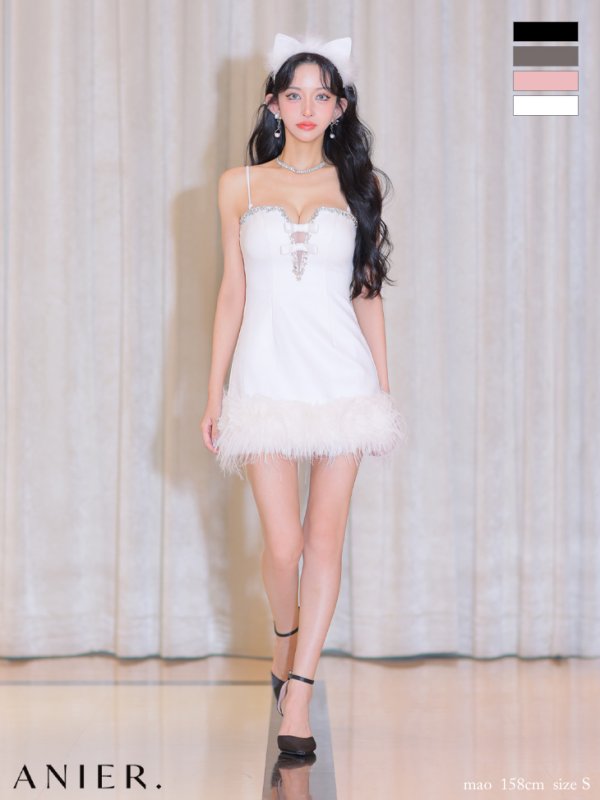 画像1: XSサイズあり【ANIER./アニエル】【ROBE de FLEURS/ローブドフルール】Sparkly ribbons voluminous fur cat ears halloween dress/ キャット/ コスプレ/ ミニドレス/ キャバドレス[OF02]