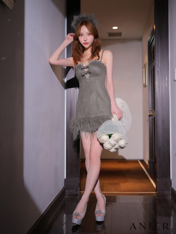 画像1: XSサイズあり【ANIER./アニエル】【ROBE de FLEURS/ローブドフルール】Sparkly ribbons voluminous fur cat ears halloween dress/ キャット/ コスプレ/ ミニドレス/ キャバドレス[OF02]