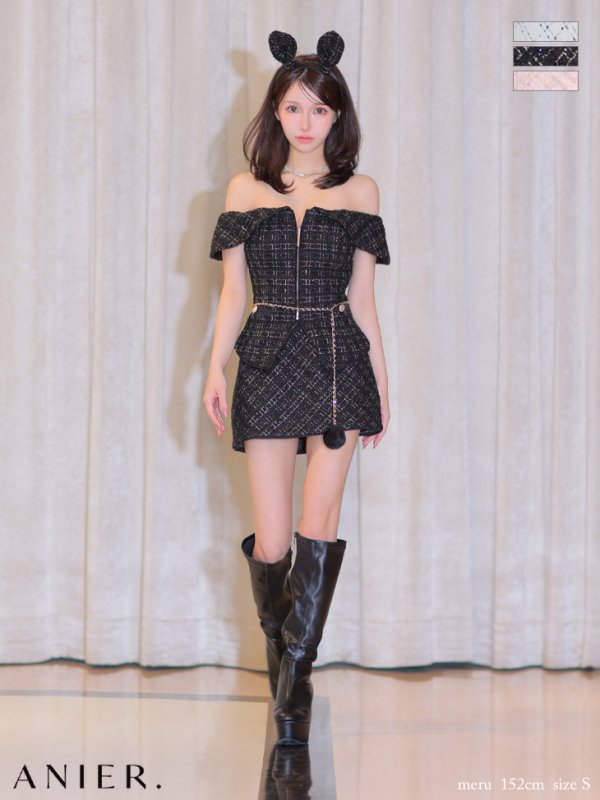 画像2: 【予約商品/10月上旬発送予定】XSサイズあり【ANIER./アニエル】【ROBE de FLEURS/ローブドフルール】Tweed off-the-shoulder waist-cut bunny halloween dress/ キャット/ コスプレ/ ミニドレス/ キャバドレス[OF02]