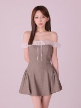 XSサイズあり【ANIER./アニエル】【ROBE de FLEURS/ローブドフルール】Glitter flannel off-the-shoulder mini dress/ グリッター/ フランネル/ オフショルダー/ ミニドレス/ キャバドレス[OF08]