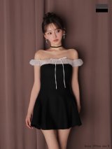 【予約商品/12月下旬発送予定】XSサイズあり【ANIER./アニエル】【ROBE de FLEURS/ローブドフルール】Glitter flannel off-the-shoulder mini dress/ グリッター/ フランネル/ オフショルダー/ ミニドレス/ キャバドレス[OF08]