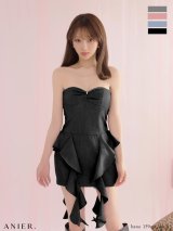 XSサイズあり【ANIER./アニエル】【ROBE de FLEURS/ローブドフルール】Minimal bijou trim ruffled mini dress/ ラッフルフリル/ ビジュー/ ベア/ シンプル/ タイト/ ミニドレス/ キャバドレス[OF08]