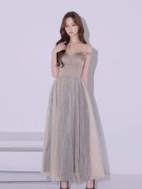 【予約商品/9月中旬発送予定】XSサイズあり【ANIER./アニエル】【ROBE de FLEURS/ローブドフルール】Sheer Veil Long Dress/ サテン/ チュール/ オフショルダー/ バイカラー/ フレア/ ワンピース/ ミディアムドレス/ キャバドレス[OF08]