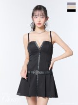 XSサイズあり【ROBE de FLEURS Glossy/ローブ・ド・フルール グロッシー】シンプル/ ベルト/ プリーツ/ フレア/ ミニドレス/ キャバドレス[OF2]