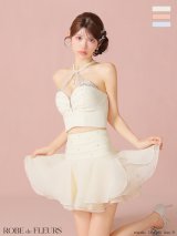 XSサイズあり【ROBE de FLEURS/ローブドフルール】ビジュー/ ホルター/ シフォン/ フレア/ セットアップ/ ミニドレス/ キャバドレス[OF2]