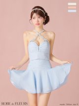 XSサイズあり【ROBE de FLEURS/ローブドフルール】ビジュー/ ホルター/ シフォン/ フレア/ セットアップ/ ミニドレス/ キャバドレス[OF2]