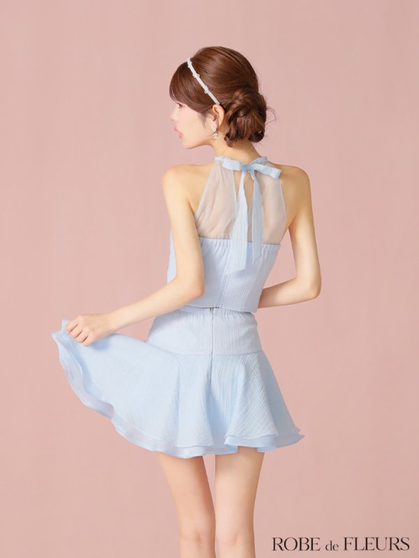 画像20: XSサイズあり【ROBE de FLEURS/ローブドフルール】ビジュー/ ホルター/ シフォン/ フレア/ セットアップ/ ミニドレス/ キャバドレス[OF08]