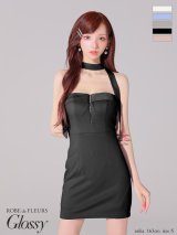XSサイズあり【ROBE de FLEURS Glossy/ローブ・ド・フルール グロッシー】2way/ チョーカー風/ バストジップ/ タイト/ ミニドレス/ キャバドレス[OF2]
