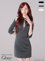 XSサイズあり【ROBE de FLEURS Glossy/ローブ・ド・フルール グロッシー】襟デザイン/ オフショル/ バストジップ/ ミニドレス/ キャバドレス[OF2]