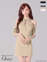XSサイズあり【ROBE de FLEURS Glossy/ローブ・ド・フルール グロッシー】襟デザイン/ オフショル/ バストジップ/ ミニドレス/ キャバドレス[OF2]