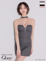 【予約商品/8月上旬発送予定】XSサイズあり【Glossy/グロッシー】チョーカーデザイン/ バストジップ/ セットアップ/ タイト/ ミニドレス/ キャバドレス[OF2]