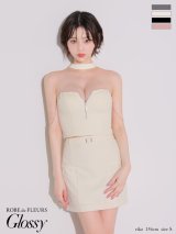 【予約商品/8月上旬発送予定】XSサイズあり【Glossy/グロッシー】チョーカーデザイン/ バストジップ/ セットアップ/ タイト/ ミニドレス/ キャバドレス[OF2]