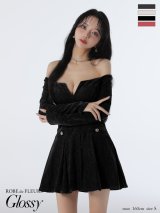 【予約商品/8月下旬発送予定】XSサイズあり【Glossy/グロッシー】オフショル/ ロングスリーブ/ ラメニット/ フレア/ ミニドレス/ キャバドレス[OF08]