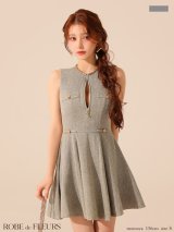 【予約商品/8月中旬発送予定】XSサイズあり【ROBE de FLEURS/ローブドフルール】ゴールドボタン/ ラメツイード/ バストジップ/ フレア/ ミニドレス/ キャバドレス【HC02】
