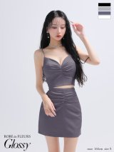 【予約商品/6月下旬発送予定】XSサイズあり【Glossy/グロッシー】サテン/ ギャザー/ セットアップ/ タイト/ ミニドレス/ キャバドレス[OF2]