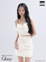 【予約商品/6月下旬発送予定】XSサイズあり【Glossy/グロッシー】サテン/ ギャザー/ セットアップ/ タイト/ ミニドレス/ キャバドレス[OF2]